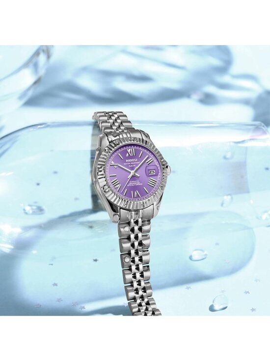 Nibosi Women\'s Silver And Purple Analog Stainless Steel Waterproof Luxury Watch main image 5